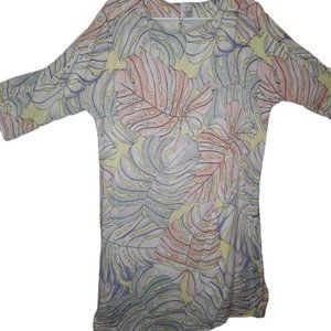 Vintage 80s 90s Culture Pastel Palm Beach Midi Womens Dress Long Sleeve Vacation